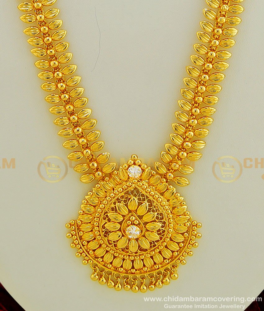 HRM426 - Beautiful Look Single Stone Leaf Design Gold Plated Long Haram Online