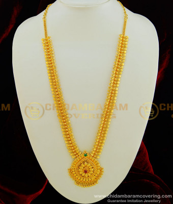 HRM427 - Latest Gold Haram Design Leaf Pattern Gold Plated Long Stone Haaram Online