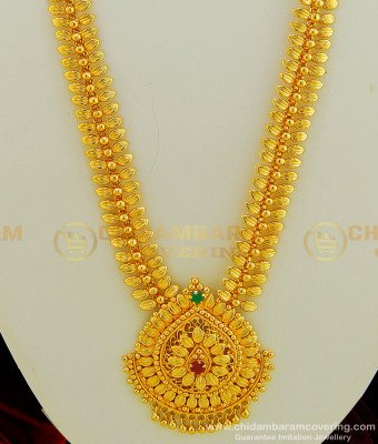 HRM427 - Latest Gold Haram Design Leaf Pattern Gold Plated Long Stone Haaram Online