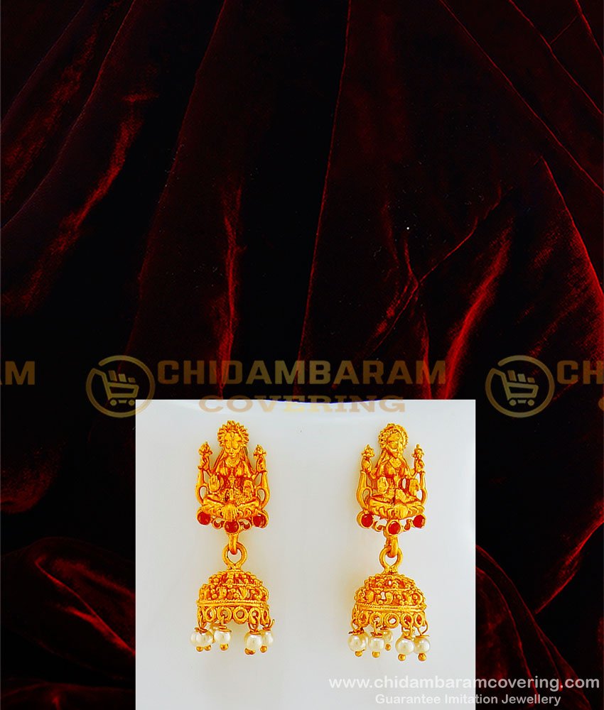 HRM433 - Latest Gold Matte Finish Kemp Stone Peacock Lakshmi Pendant Pearl Mini Temple Haram Design 