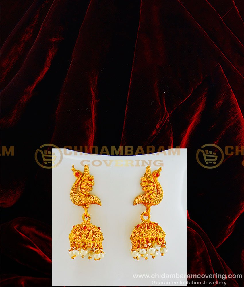 HRM434 - Premium Quality Kemp Stone Peacock Pendant Set Pearl Mala Haram with Earring Set Temple Jewellery