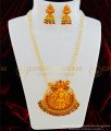 HRM437 - Temple Jewellery Nagas Kemp Stone Big Lakshmi Pendant with Earring Pearl Mala Set for Wedding 