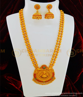 HRM438 - Nagas Jewellery Set Matte Finish Gold Design Kemp Stone Lakshmi Haaram Temple Jewellery Online