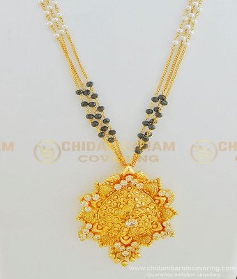 HRM440 - New Model 1 Gram Gold Plated Ad Stone Black Crystal and White Pearl Stylish Mini Haram for Girls