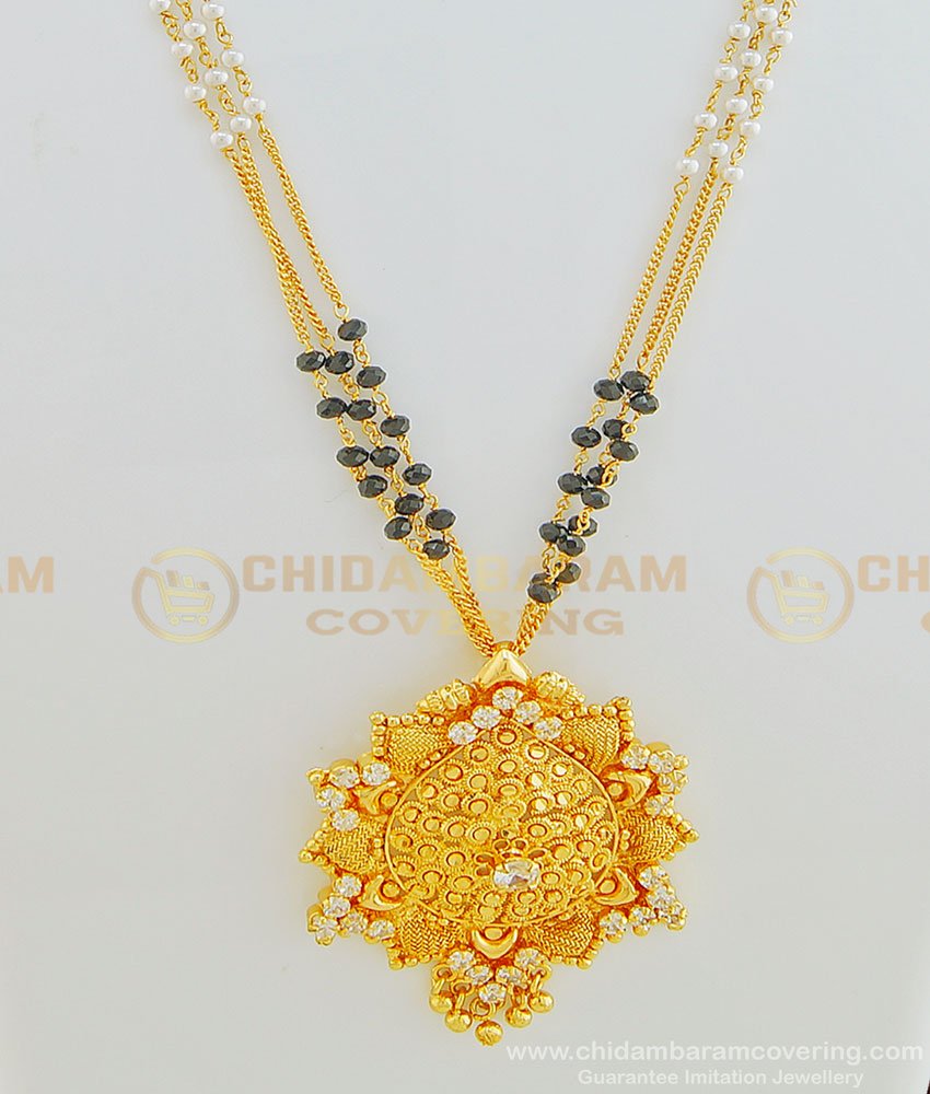 HRM440 - New Model 1 Gram Gold Plated Ad Stone Black Crystal and White Pearl Stylish Mini Haram for Girls