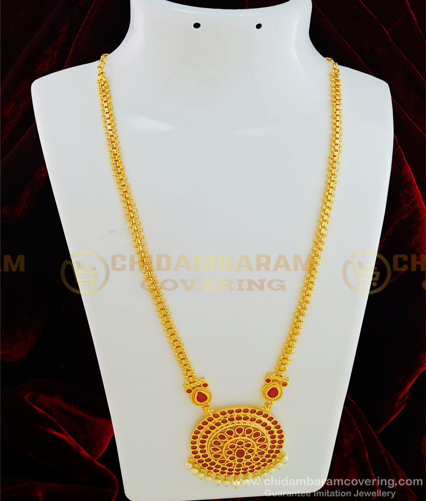 HRM442 - Beautiful Look High Quality Ruby Stone Round Dollar with Pearl Short Haram Indian Jewellery