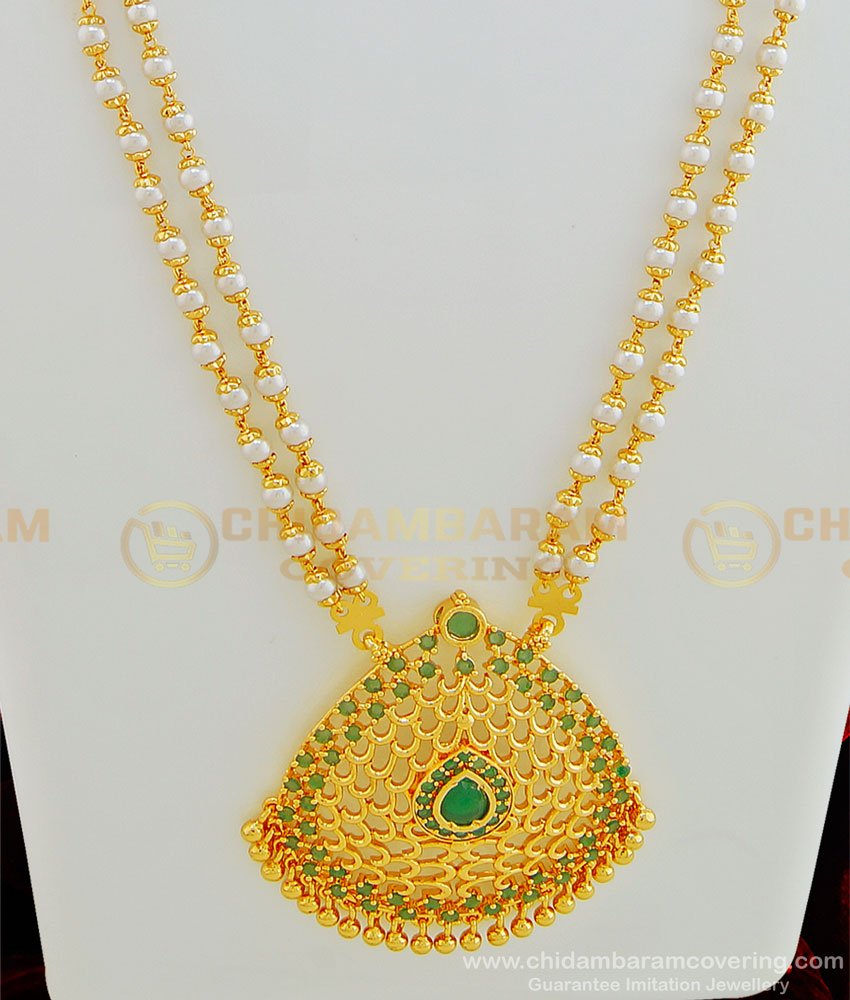 HRM443 - Elegant Emerald Stone Big Pendant Latest Pearl Haram Designs Gold Plated Jewellery 