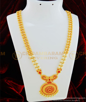 HRM444 - Unique Party Wear Collections 1 Gram Gold Ruby Stone Two Line Pearl Harm Buy Online
