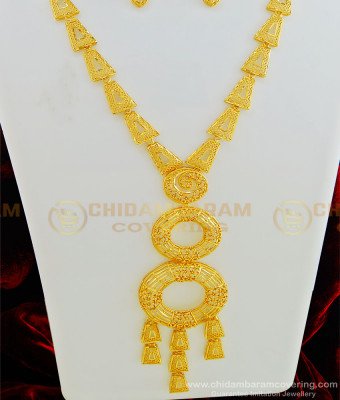HRM448 - Latest Dubai Jewellery First Quality Real Gold Design Light Weight Haram with Earring Set Online