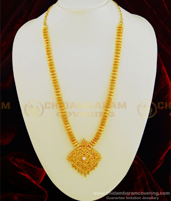 HRM450 - Beautiful Gold Haram Designs Gold Plated Net Pattern White Stone Long Haram for Women