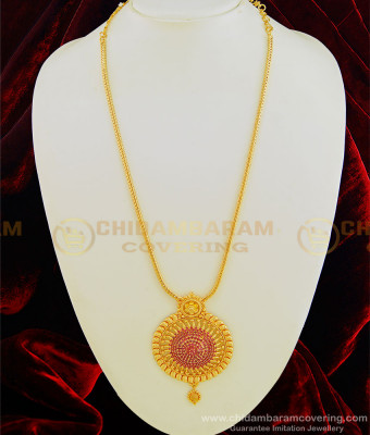 HRM456 - New Arrival 1 Gram Gold Plated Ruby Stone Big Round Pendant Haram Design Online