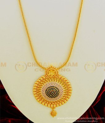 HRM458 - New Arrival 1 Gram Gold Plated Black Stone Big Round Pendant Haram Design Online