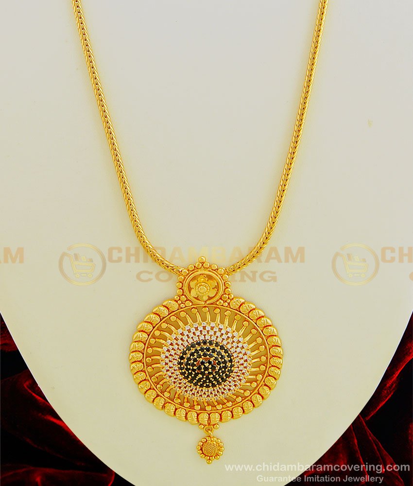 HRM458 - New Arrival 1 Gram Gold Plated Black Stone Big Round Pendant Haram Design Online
