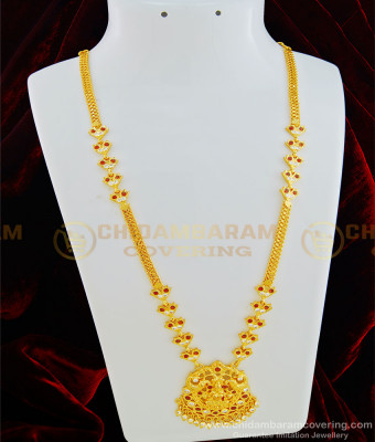 HRM459 - Latest Impon Gold Plated White Stone Ruby Stone Lakshmi Design Impon Haram for Women