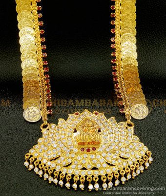 HRM461 - Traditional Ruby Stone Lakshmi Kasu Malai with Impon Lakshmi Pendant Gold Plated Impon Haram 