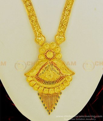 HRM462 - Real Gold Look Beautiful Design Enamel Finish Gold Forming Rani Haaram with Earrings Combo Set