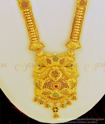 HRM466 - New Model Bridal Gold Haram Design First Quality Forming Gold Long Haram with Earring Combo Set  
