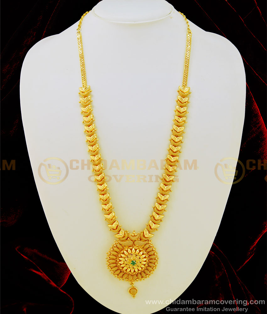 HRM470 - New Model Leaf Design Single Emerald Stone Haram 1 Gram Gold Covering Jewellery