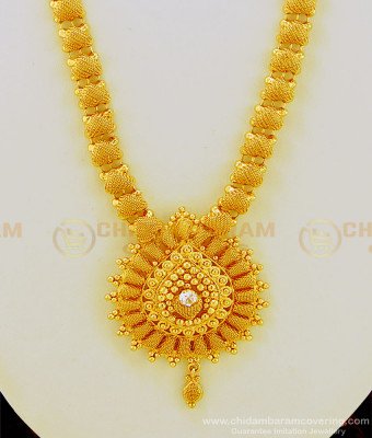 HRM473 - Simple Gold Haram Design White Stone Jewellery Gold Plated Haram Online 
