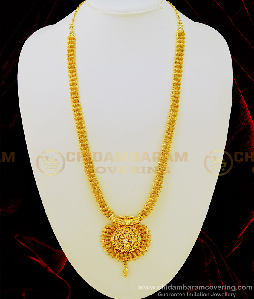 HRM474 - New Trendy White Stone Dollar Net Design Haram 1 Gram Gold Covering Jewellery 