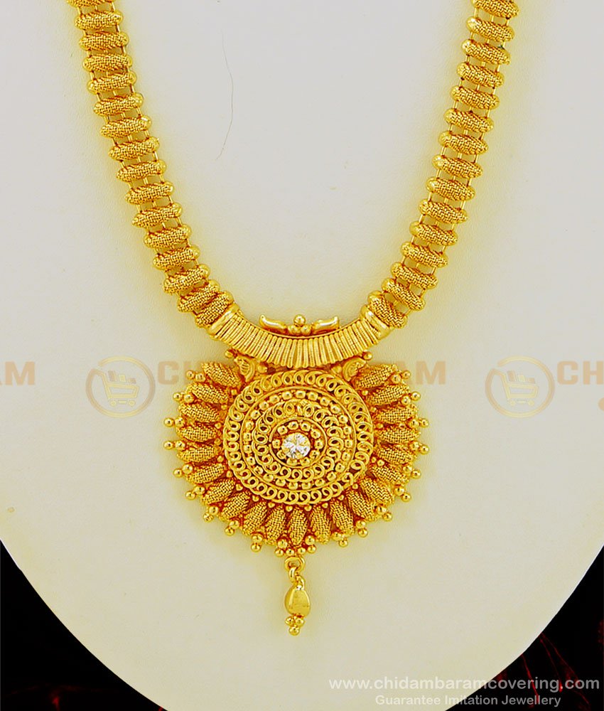 HRM474 - New Trendy White Stone Dollar Net Design Haram 1 Gram Gold Covering Jewellery 
