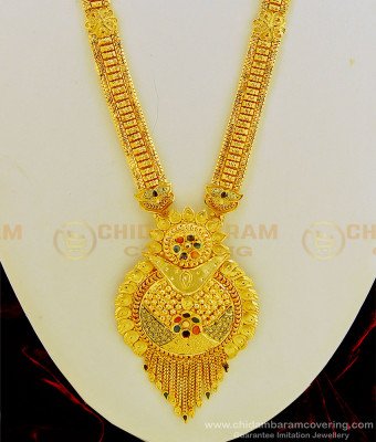 HRM475 - Real Gold Design First Quality Enamel Work Forming Gold Long Haram with Earring Combo Set   