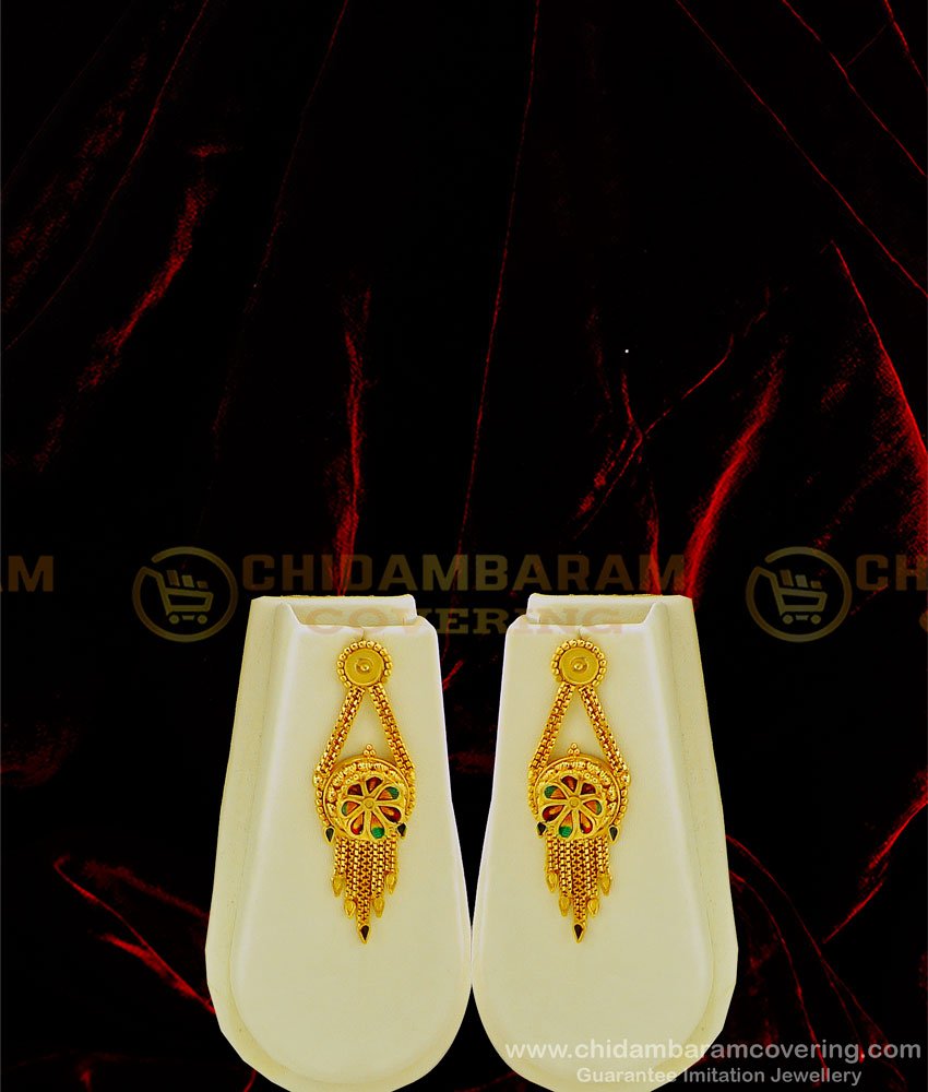 HRM475 - Real Gold Design First Quality Enamel Work Forming Gold Long Haram with Earring Combo Set   