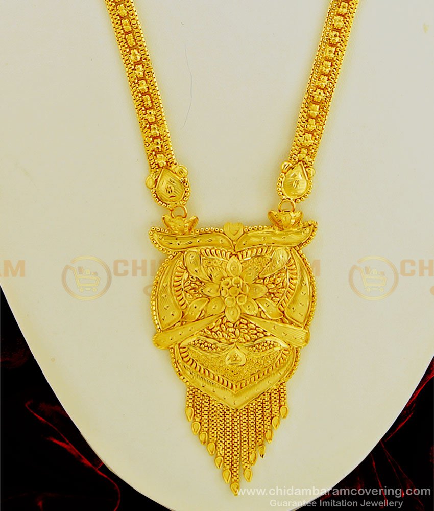 HRM476 - Bridal Wear New Plain Gold Haram Model Forming Haram Design with Earring Buy Online 