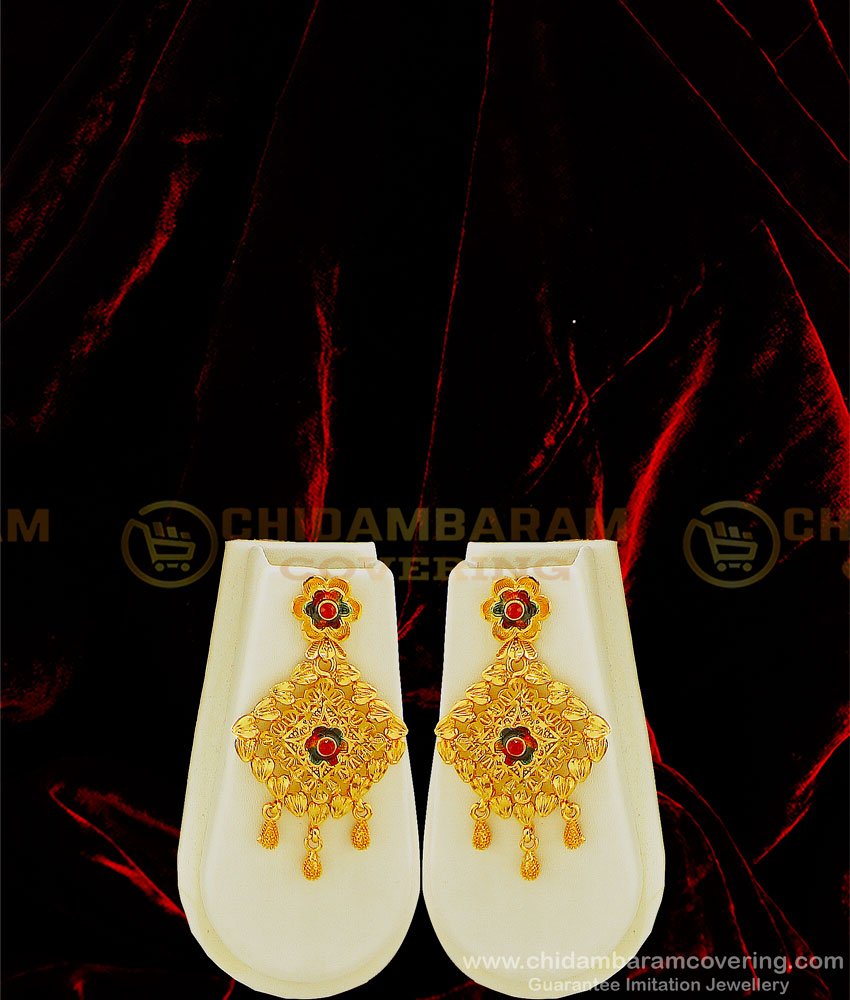 HRM478 - Latest Gold Finish Enamel Forming Gold Haram Calcutta Model First Quality Long Haram with Earring Combo Set  