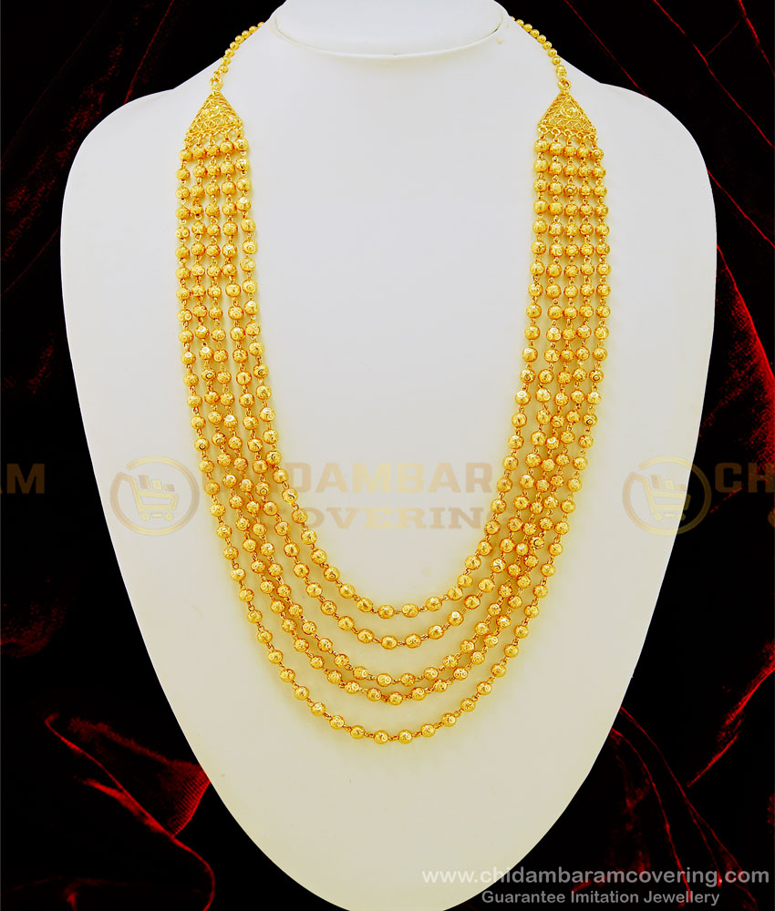 HRM479 - Latest five Line gold balls haram Chandraharam Designs in Gold Plated Jewellery 