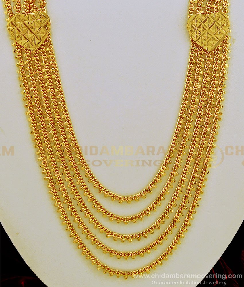 HRM484 - Bridal Wear Gold Design Rani Haaram Shining Long Layered Chain Haram Buy Online