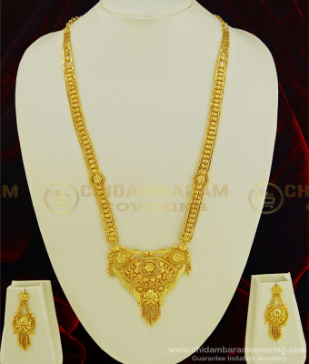 HRM489 - Traditional Simple Light Weight Gold Forming Haram with Earring Set Imitation Jewellery for Women