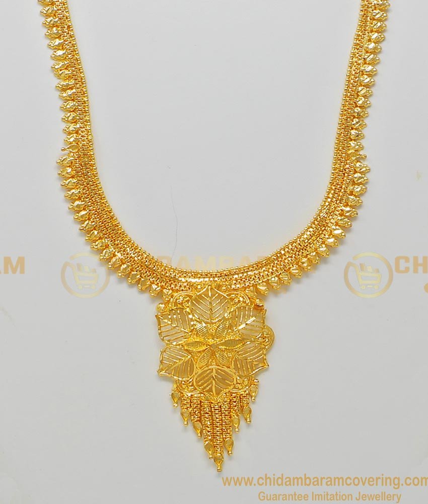 HRM491 - Light Weight Gold Haram Design Flower Model One Gram Gold Mini Haram for Women 