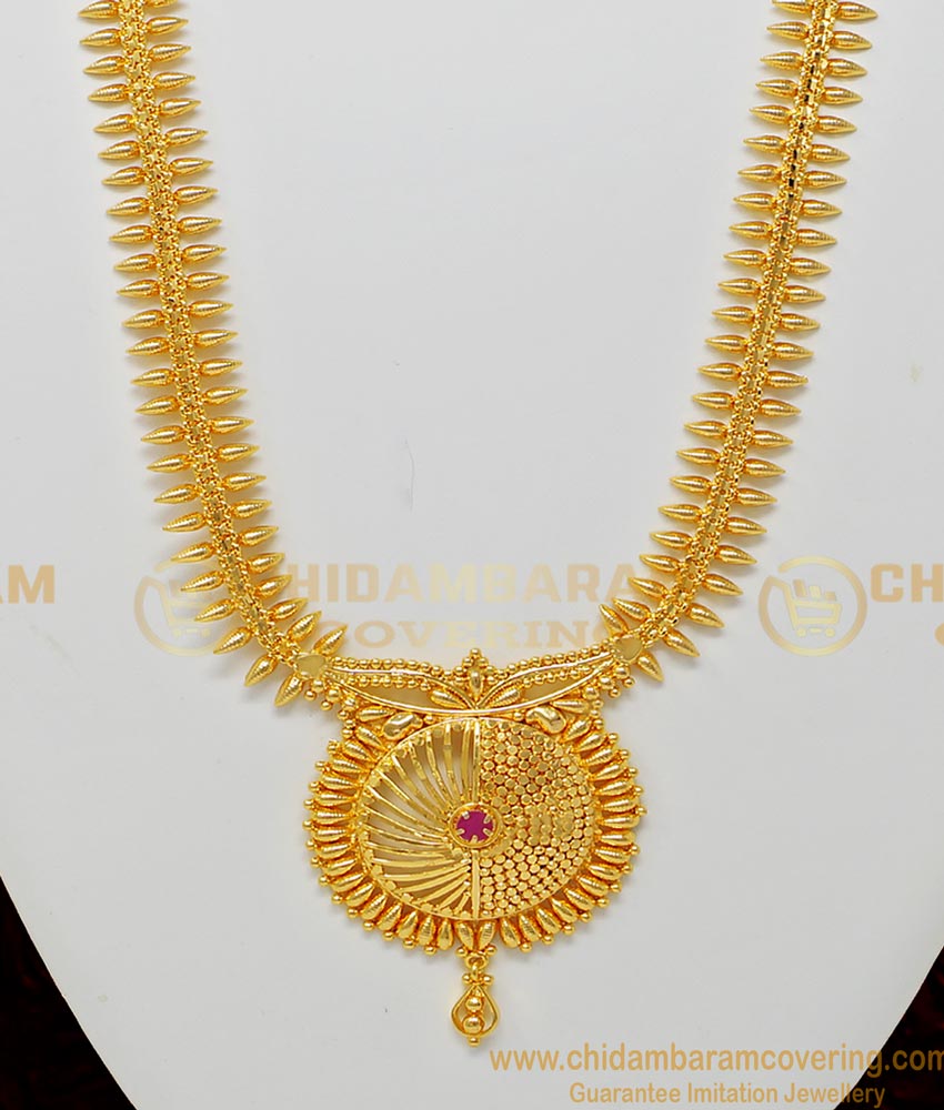 HRM493 - Latest Collections Kerala Style Ruby Stone Mullamottu Mala Haram Buy Online