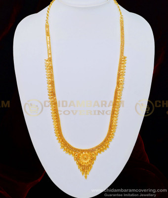 HRM498 - 1 Gram Micro Plated Light Weight Simple Calcutta Long Haram for Wedding