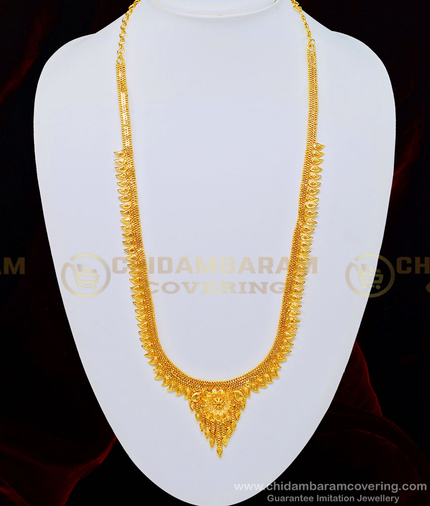 HRM498 - 1 Gram Micro Plated Light Weight Simple Calcutta Long Haram for Wedding