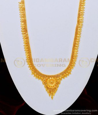 HRM498 - 1 Gram Micro Plated Light Weight Simple Calcutta Long Haram for Wedding