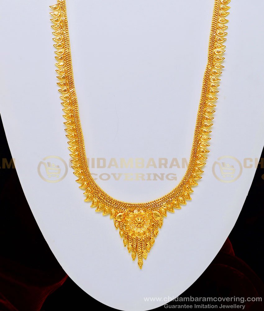 HRM498 - 1 Gram Micro Plated Light Weight Simple Calcutta Long Haram for Wedding