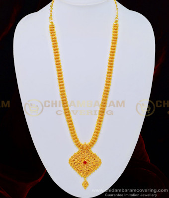 HRM503 - Kerala Design Full Net Pattern Ruby Stone Dollar Covering Haram for Wedding