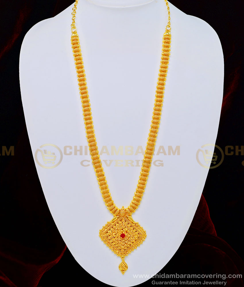 HRM503 - Kerala Design Full Net Pattern Ruby Stone Dollar Covering Haram for Wedding