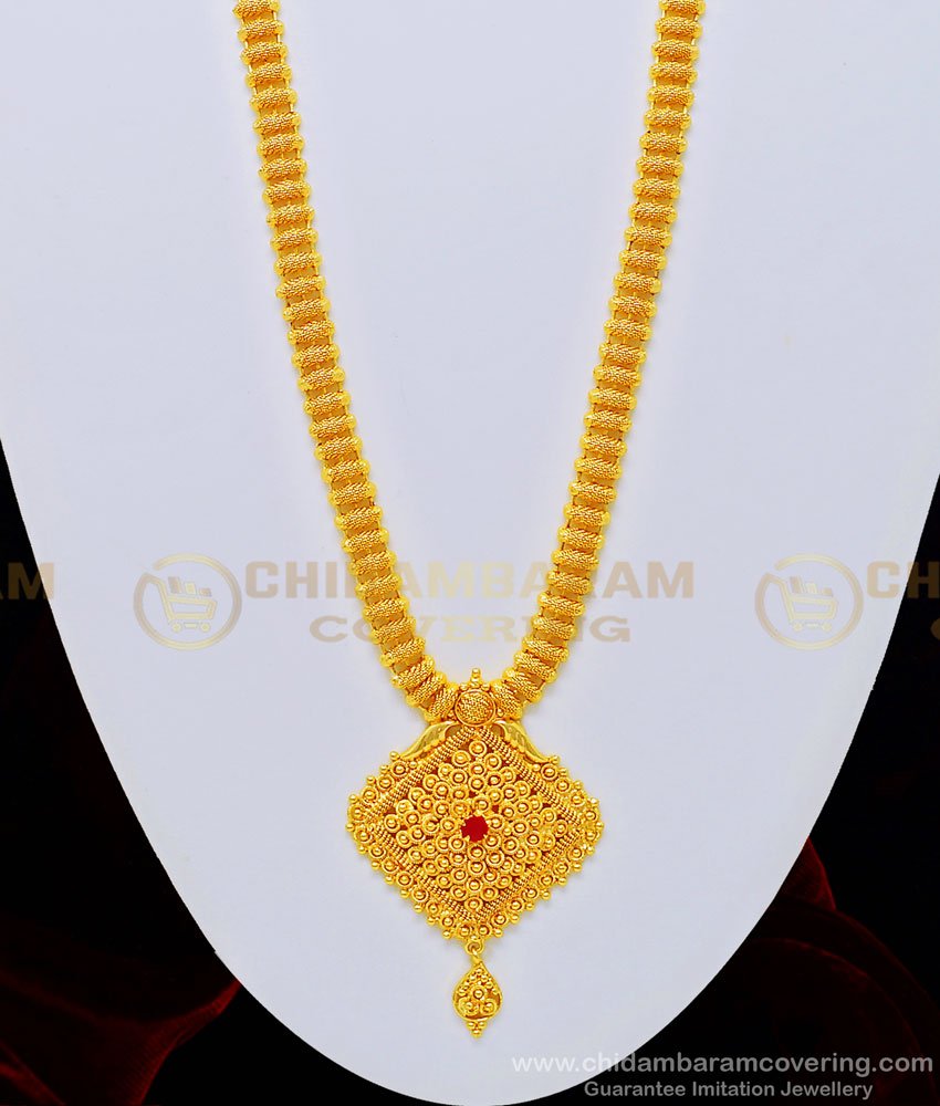 HRM503 - Kerala Design Full Net Pattern Ruby Stone Dollar Covering Haram for Wedding