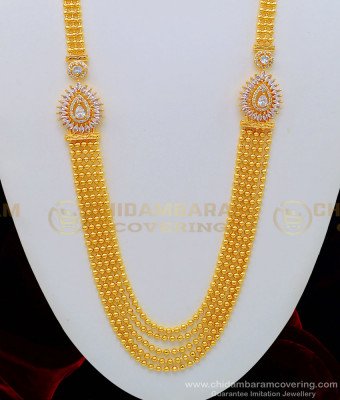 HRM505 - Trendy Gold Design Multi Layer Ad White Stone Side Pendant Gold Balls 5 Line Haram