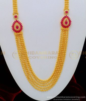 HRM506 - Pure Gold Plated First Quality Ruby Stone Chandraharam 1 Year Guaranteed Haram Online
