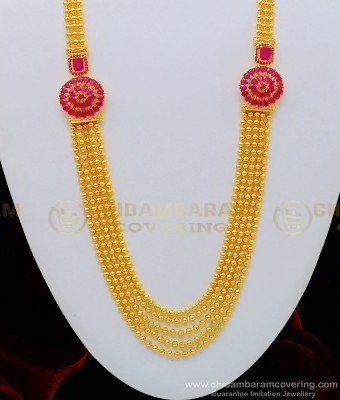 HRM507 - Real Gold Design Bridal Wear Ruby Stone One Gram Gold Layered Haram for Wedding