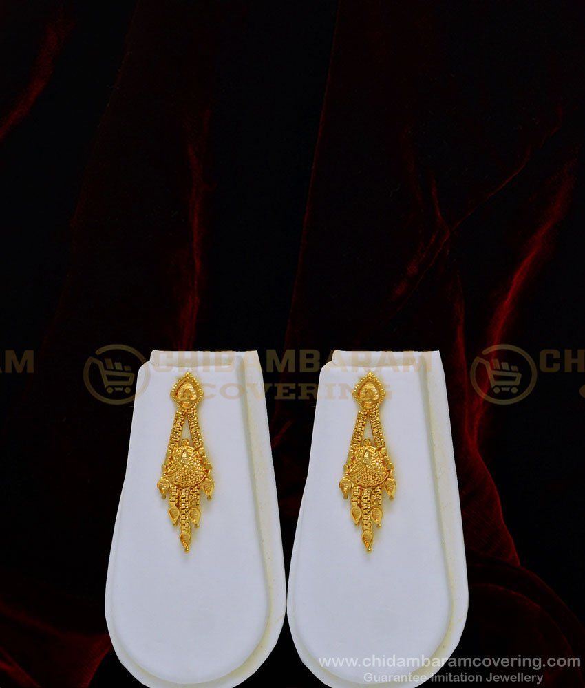 HRM513 - Latest Plain Gold Haram Design Attractive Calcutta Design Bridal Haram with Earring Set