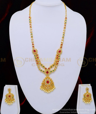 HRM515 - New Arrival Party Wear 1 Gram Gold Plated Ad Stone Mini Haram with Earring Combo Set Online  