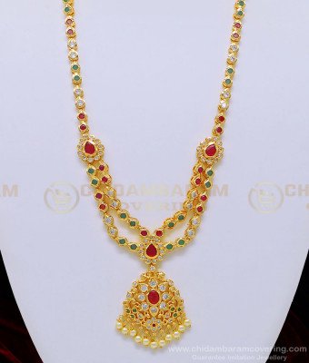 HRM515 - New Arrival Party Wear 1 Gram Gold Plated Ad Stone Mini Haram with Earring Combo Set Online  