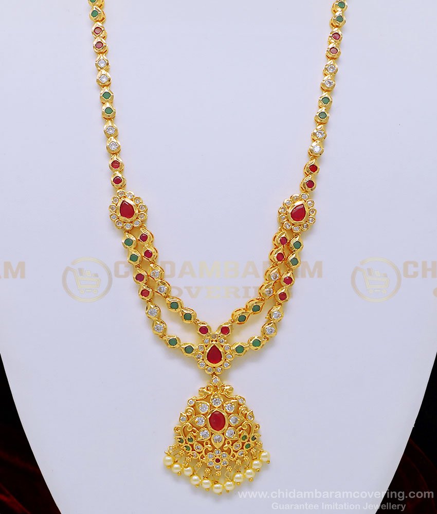 HRM515 - New Arrival Party Wear 1 Gram Gold Plated Ad Stone Mini Haram with Earring Combo Set Online  
