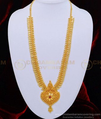 HRM520 - New Kerala Style Leaf Design Ruby Stone Haram 1 Gram Gold Jewelry Buy Online