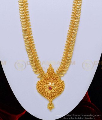 HRM520 - New Kerala Style Leaf Design Ruby Stone Haram 1 Gram Gold Jewelry Buy Online